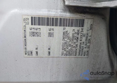 2010 Nissan Maxima 3.5 Sv from USA, damaged, VIN 1N4AA5APXAC839234